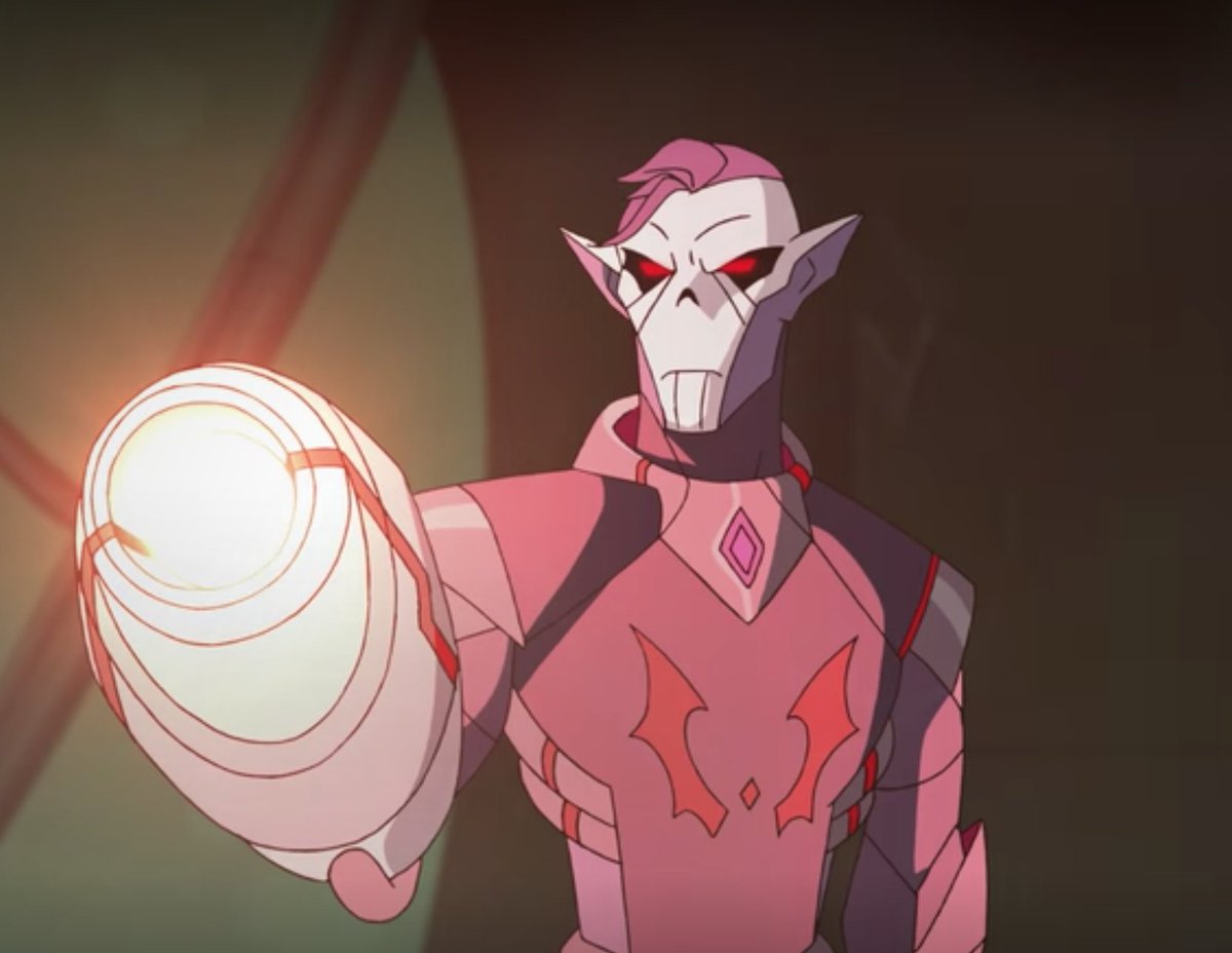 mmmmmMMMM might be just a nice coincidence but when Hordak goes after Catra for sending Entrapta to Beast Island, the cannon on his arm (which he built using Entrapta's research) gives him a pink wash of light. (Pink being The Entrapta Color).