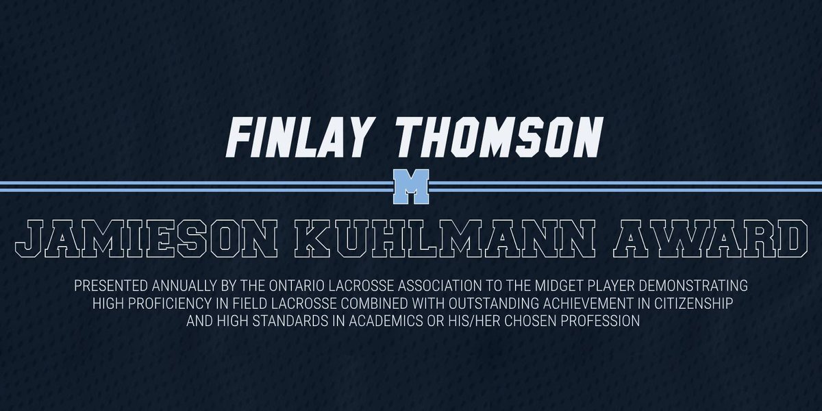 Mountaineer Finlay Thomson is the recipient of the <a href="/OntarioLacrosse/">Ontario Lacrosse</a> Jamieson Kuhlmann Award.

Congratulations Fin! 🐐
