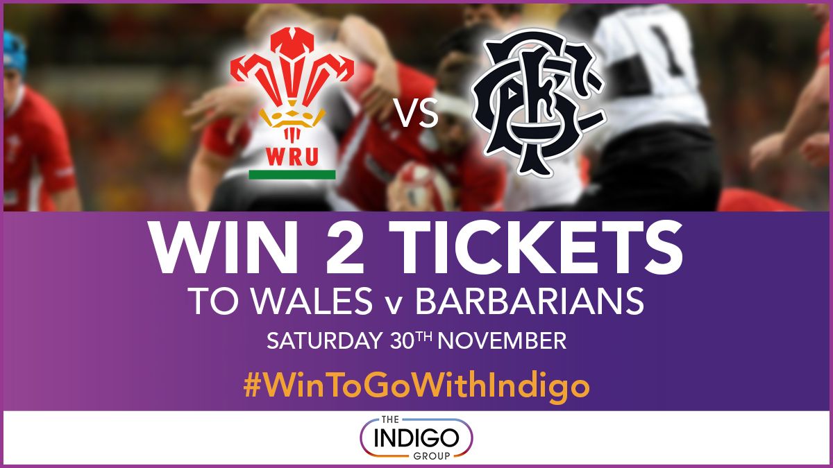 IndigoGroup's tweet photo. One week to go until @WelshRugbyUnion v @Barbarian_FC on Saturday 30th November and we're giving away 2 tickets!
To be in with a chance of winning:
π Follow us
π£ Retweet this post
Winner announced 27th November!
#WinToGoWithIndigo
T&Cs: https://t.co/dO1Y25or9E https://t.co/1aY67Ri5aI