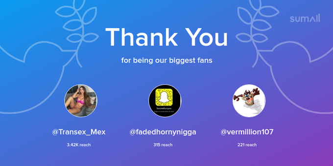 Our biggest fans this week: Transex_Mex, fadedhornynigga, vermillion107. Thank you! via https://t.co/MQbZ2Va1B6