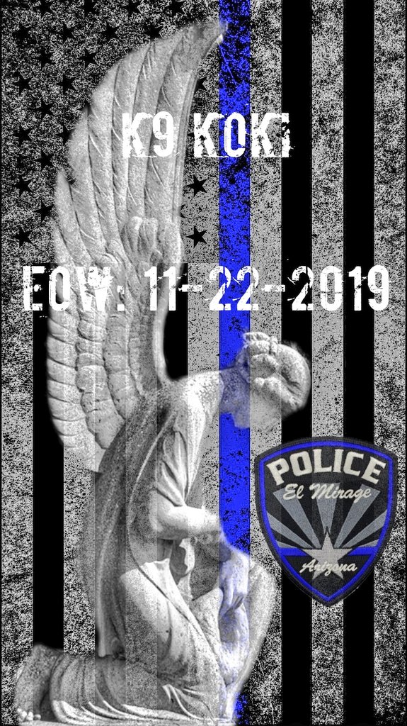 Christina_Roof's tweet photo. K9 Koki
EOW: 11-22-2019
Ofc Doug Jones
The @ElMiragePD is mourning the loss of one of their own. K9 Koki was shot while assisting in the apprehension of a suspect. Koki selflessly gave his life to protect his handler &amp; other officers. Rest well &amp; play hard over the 🌈 bridge. https://t.co/KTPZfotiR1