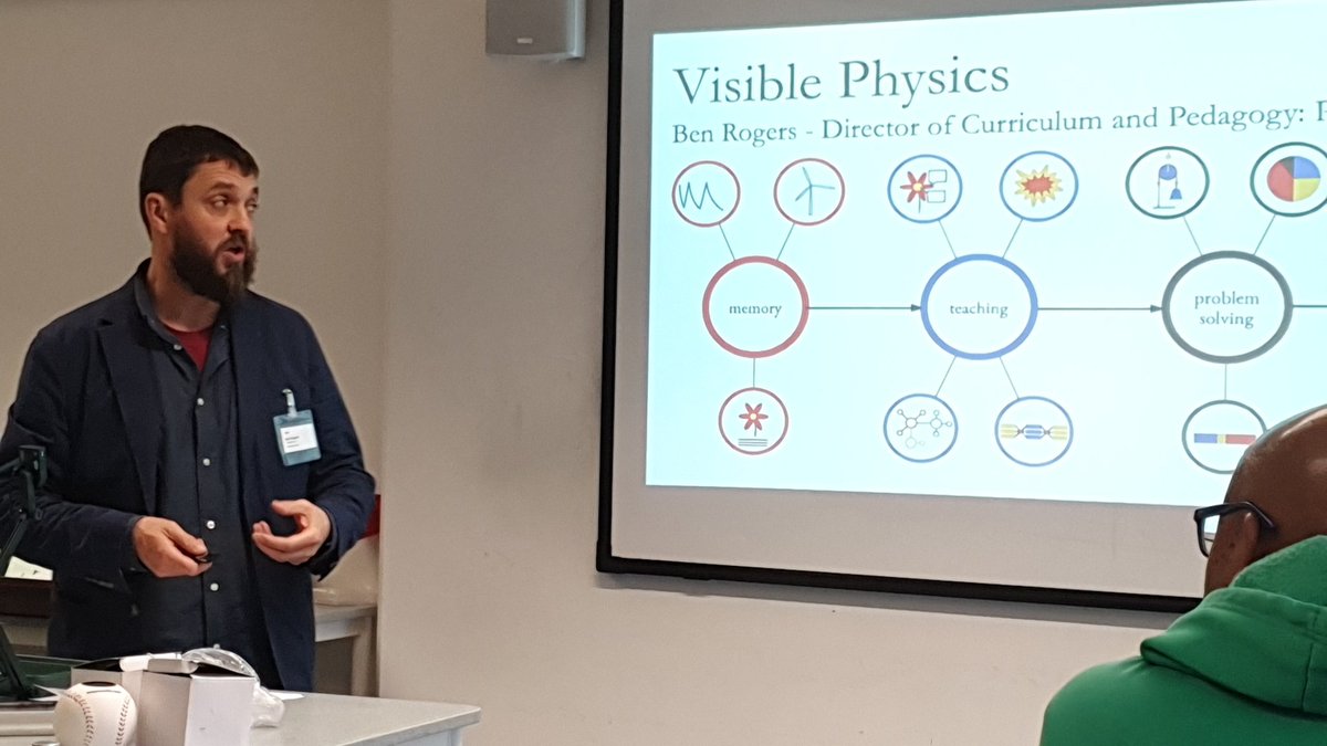 physicstp's tweet image. Friend of the podcast @benrogersedu talking visible physics @IOPTeaching #dcphysics. @TWPhere delighted to be sat next to @FabPhysics from #chatphysics