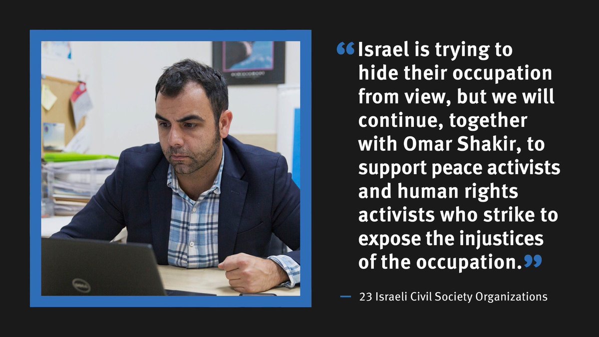 In 2 days on 25 November, Israel is planning to deport Human Rights Watch’s  @OmarSShakir. A dangerous & outrageous precedent for those working for Palestinian human rights. Israel cannot hide the Occupation by removing those critical of it  #WhoIsNext  https://www.hrw.org/news/2019/11/05/israel-supreme-court-greenlights-deporting-human-rights-watch-official