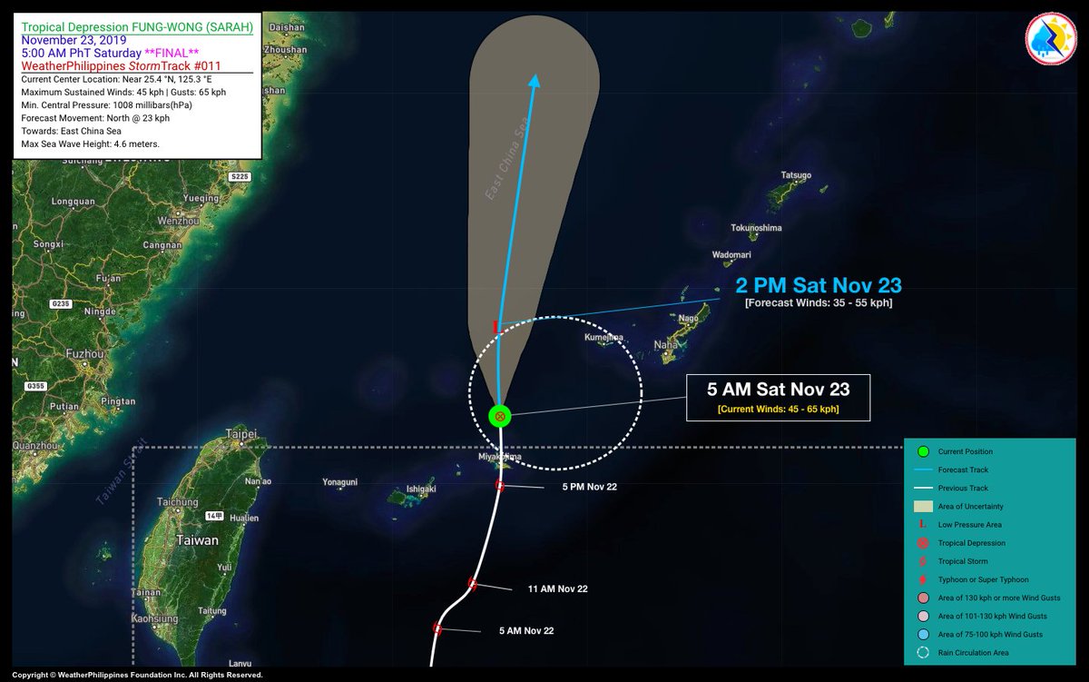 WeatherPH's tweet photo. #FUNGWONG (#SarahPH) has moved out of the Philippine Area of Responsibility (PAR) while weakening rapidly into a Tropical Depression (TD).

*This is the Final Update on this Tropical Cyclone.

https://t.co/kJAAMVPLY8

Stay safe as always! #WeatherWiser #WeatherAlert https://t.co/KhAQ7fv63J