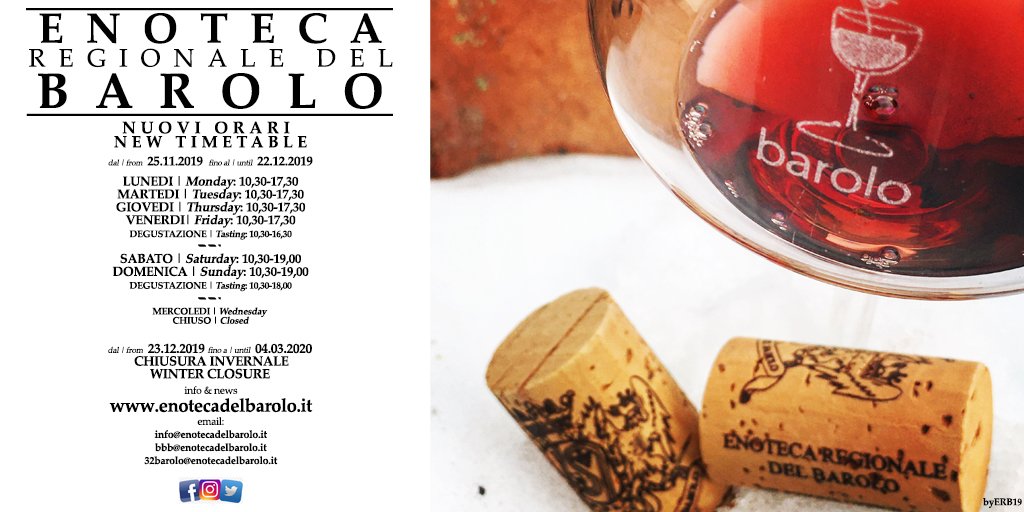 Nuovo #orario da #25novembre all'Enoteca Regionale del #Barolo