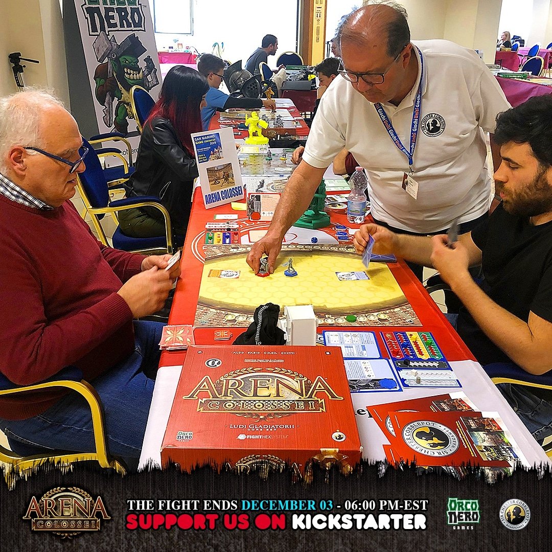 OrconeroM's tweet photo. Many players up against each other in tournaments! They had a lot of fun while we had a chance for competitive playtests!
-
Diversi giocatori cimentati in tornei e competizioni! Per loro tanto divertimento per noi un’occasione di ulteriore playtest.
-
#ArenaColossei #Boardgame https://t.co/IluNYW0yB2