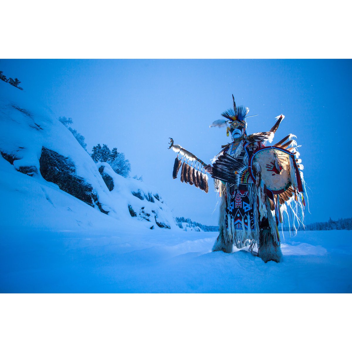 Snow Warrior. Danny Boy Stephens on Vee Lake, Northwest Territories. #canadiancreatives #nwt #creativeportrait #strobist