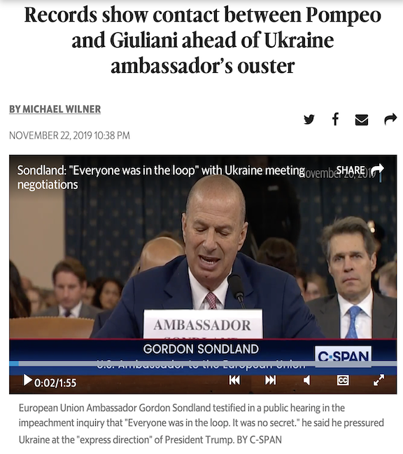 NEW: Court ordered documents just released from State uncover “a clear paper trail from Giuliani to the Oval Office to Pompeo to facilitate Giuliani’s smear campaign against a US ambassador,” further implicating Pompeo in the Ukraine affair.by  @mawilner  https://bit.ly/2riclXO 