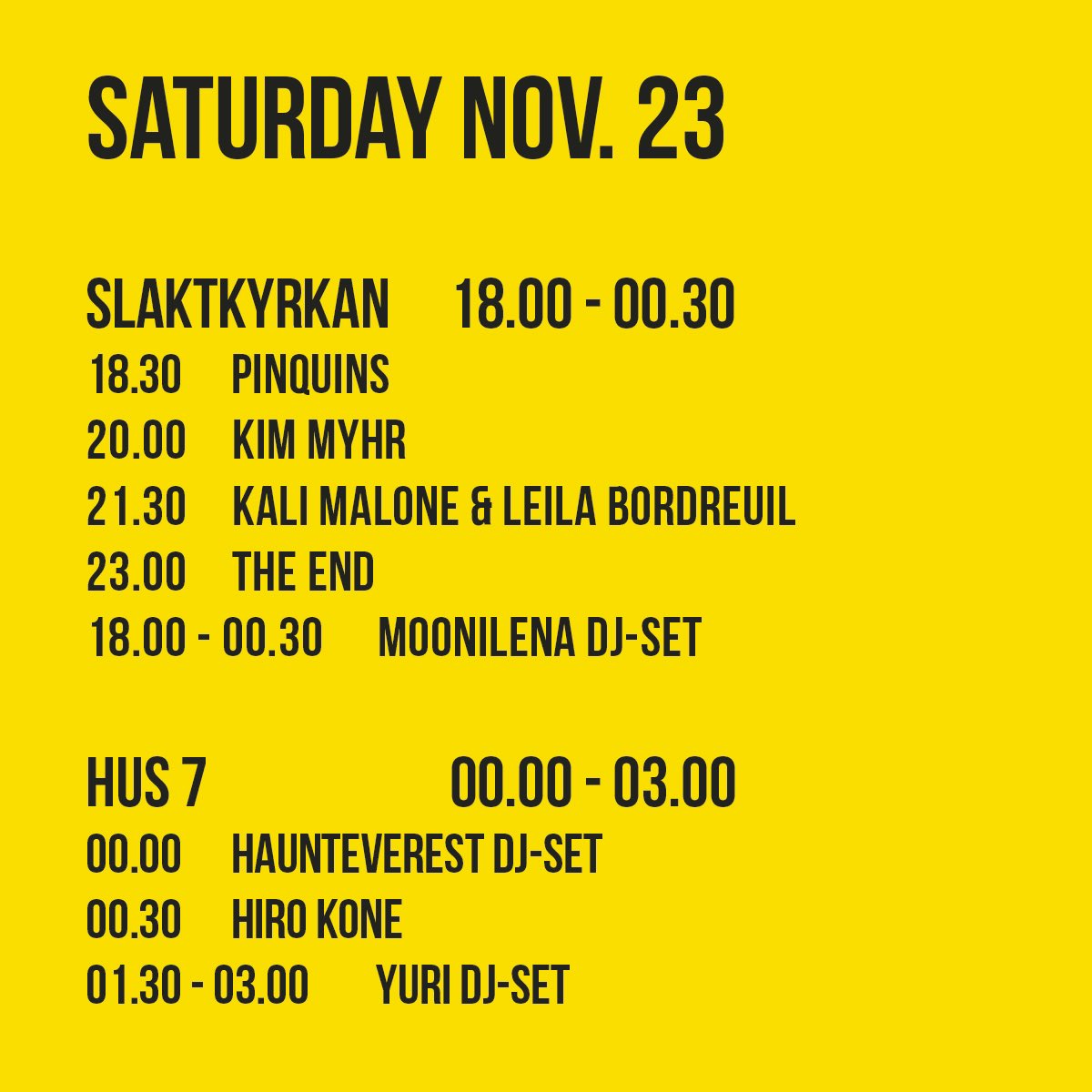 Ready for the final day at Slaktkyrkan? Here’s your schedule! We have sooooo much happening this evening. Later we invite all the clubbers to Hus 7 for some fine electronic music as the grand finale! 😎 Tickets 👉 soundofstockholm.se <a href="/PatchBae/">𝐻𝒾𝓇𝑜 𝒦𝑜𝓃𝑒</a> <a href="/kimmyhr/">Kim Myhr</a>