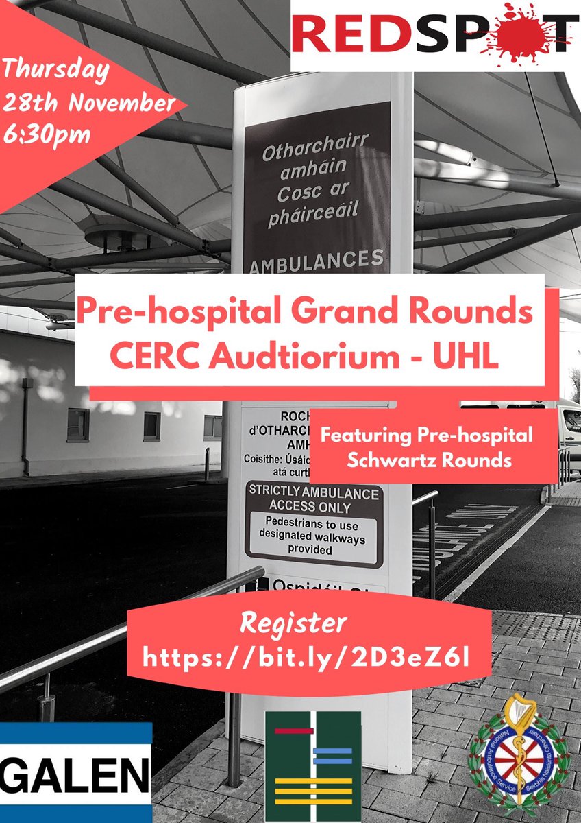 Limerick PHGR is around the corner!! With a new ADDITION... Pre-Hospital Schwartz Rounds!! Slightly earlier time of 18.30.... spread the word! <a href="/PreHospGR/">Pre Hospital Grand Rounds</a> <a href="/dramfm/">A Watts</a> <a href="/DamienGaumont/">Damien Frenchy Gaumont</a> <a href="/damienryan03/">Damien Ryan</a> @SeanHorganKerry <a href="/ULHospitals/">Follow @HSEMidWest</a> @rebecca_rigney @missdribbles @mosbah_n1 <a href="/domekka/">Kasia Domanska</a>