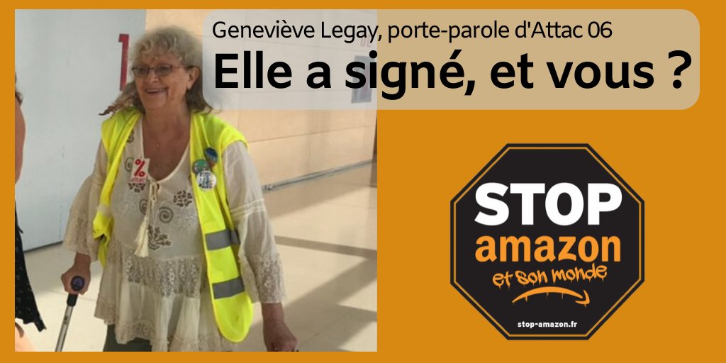 ✍️🏽Rejoignez Geneviève Legay, et les 12 624 signataires de l'appel « Contre Amazon et son monde » !

👉🏽 stop-amazon.fr 👈🏽

#GenevieveLegay
#BlackFriday #StopAmazon #VendrediNoirPourAmazon