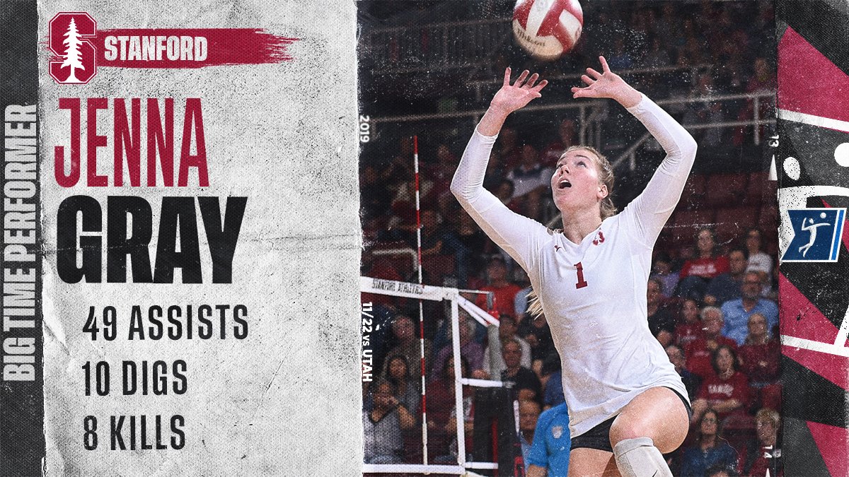 NCAAVolleyball's tweet photo. Another night, another superstar performance by the @StanfordWVB senior class. 🤷‍♀️ 

Kathryn Plummer posted a team high 24 kills on .313 hitting, Jenna Gray posted 49 assists, 10 digs and added 8 kills, and Morgan Hentz set the program's all-time digs record!

#NCAAVB https://t.co/yvg2Tmv7Zn