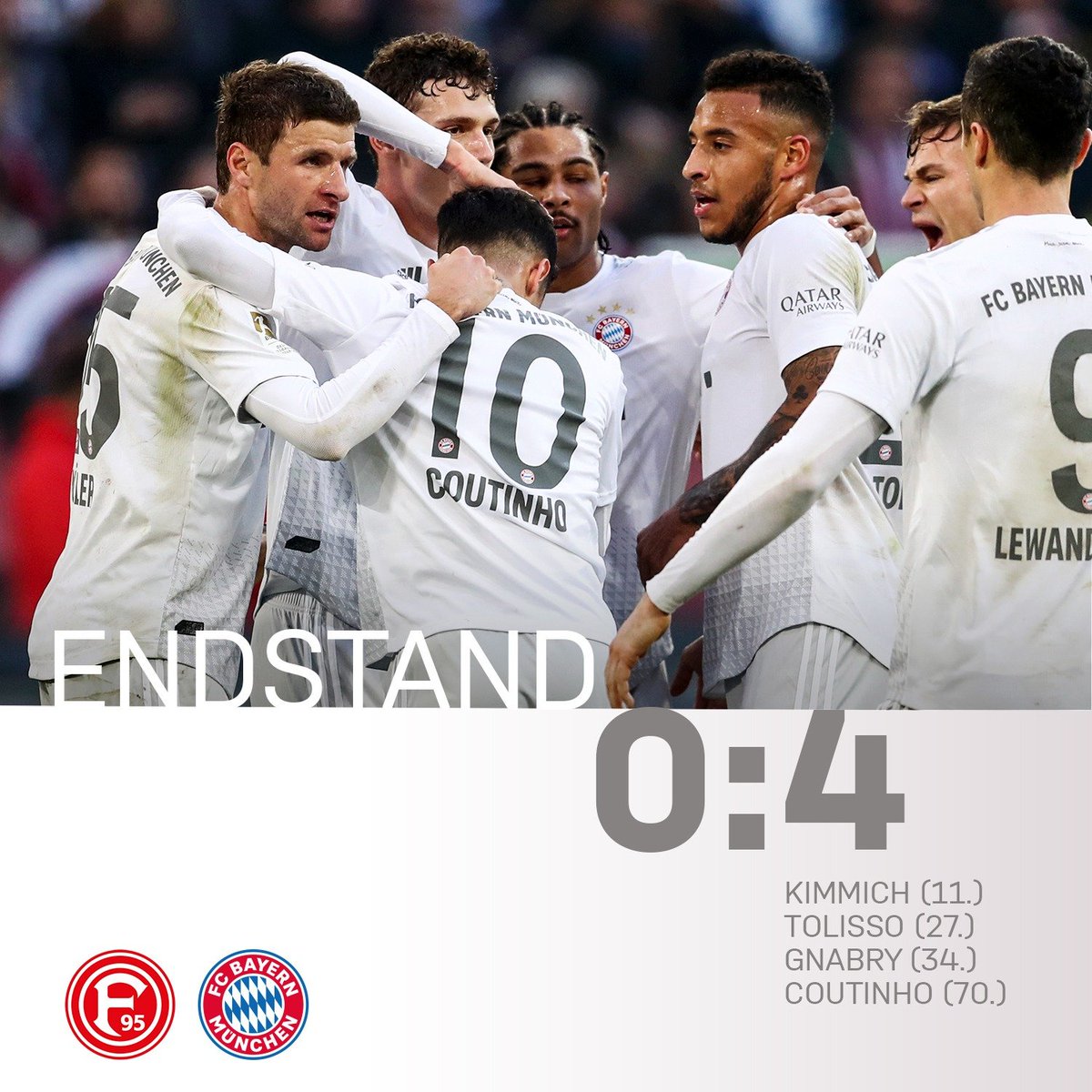 FCBayern's tweet photo. Auswärtssieg! Geiles Ding, Jungs. 👏👊

#F95FCB #MiaSanMia https://t.co/jBJVzFMG6G