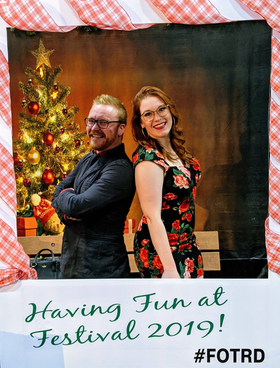 play101reddeer's tweet photo. Want a cute festive pic? Brandon & Karolynn will be at the #FOTRD photo station until 1:15p to help. Check out this fun frame! And we have props๐โ๏ธ https://t.co/FGDK7RcSWV