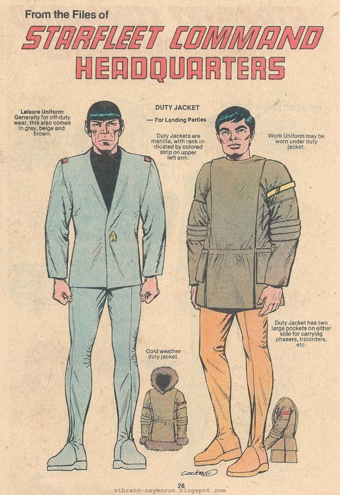 Here you can compare the field jacket of Star Treks first two movies. Remember its the same costume designer in both films, just different visions.