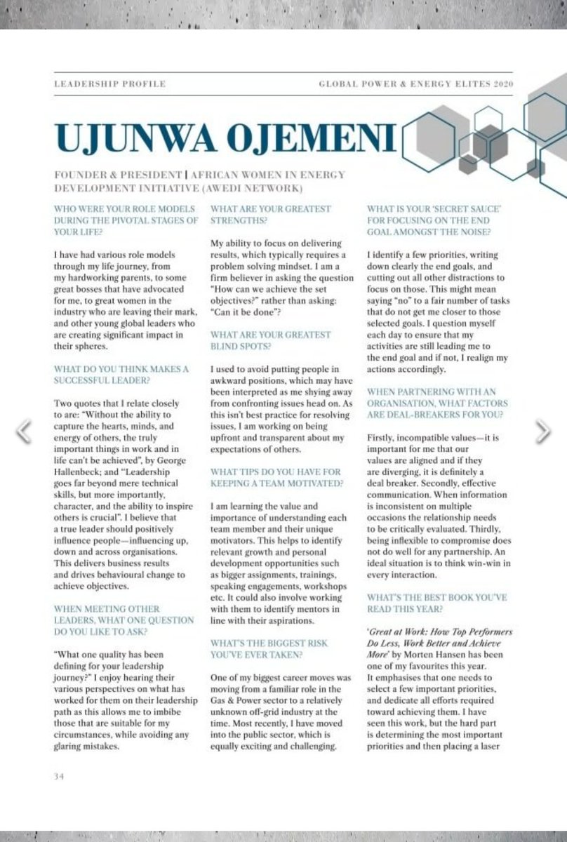UjunwaOjemeni's tweet photo. Honoured to be featured along side some brilliant industry professionals across the world for the Leadership feature  - "The Global Power &amp; Energy Elite 2020". Looking forward to finishing 2019 strong and an impactful 2020. 

https://t.co/xr45uezkkO

#EnergyLeader #Power #Energy https://t.co/MAiLjH8uGZ