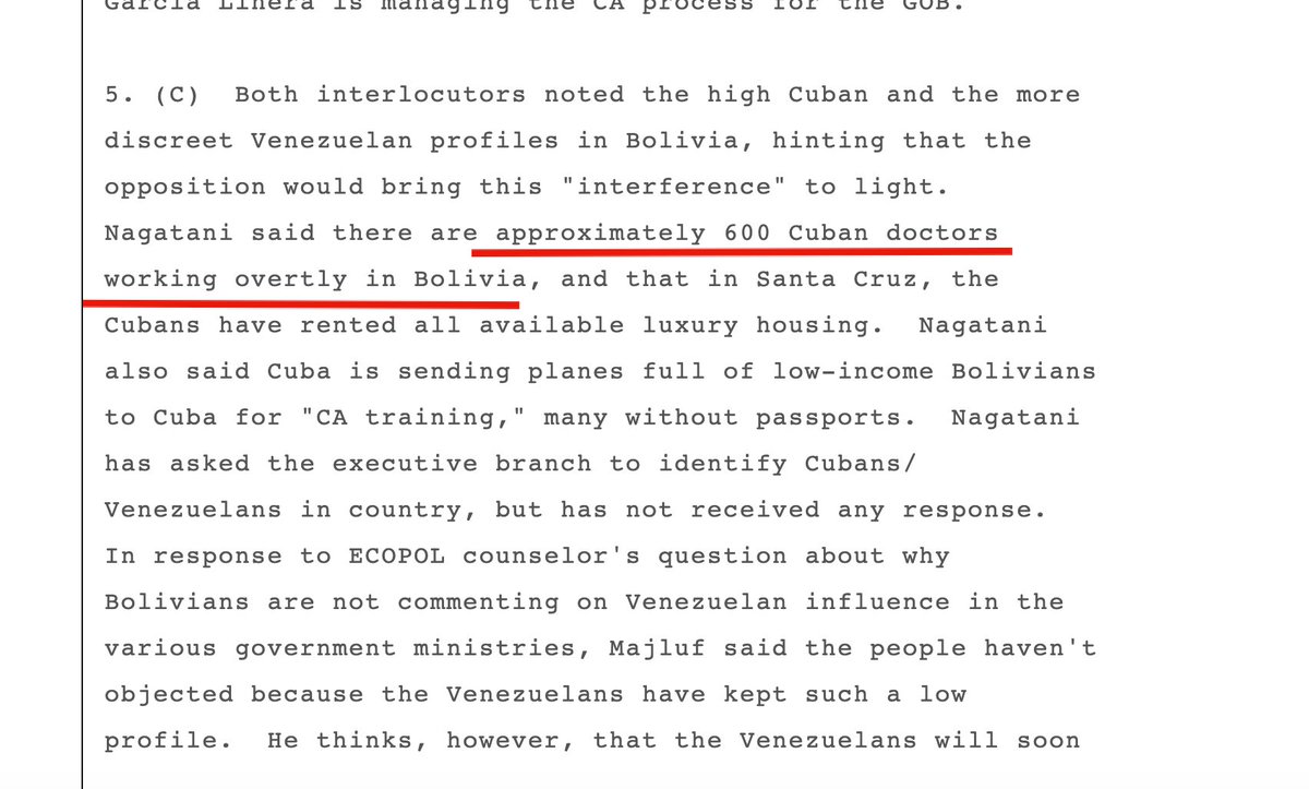 Don't doctors from all country have to work "overtly" if they are trying to treat patients? Does he admit that doctors from America work "covertly" ie perform illegal medical experimentation on people? https://wikileaks.com/plusd/cables/06LAPAZ626_a.html