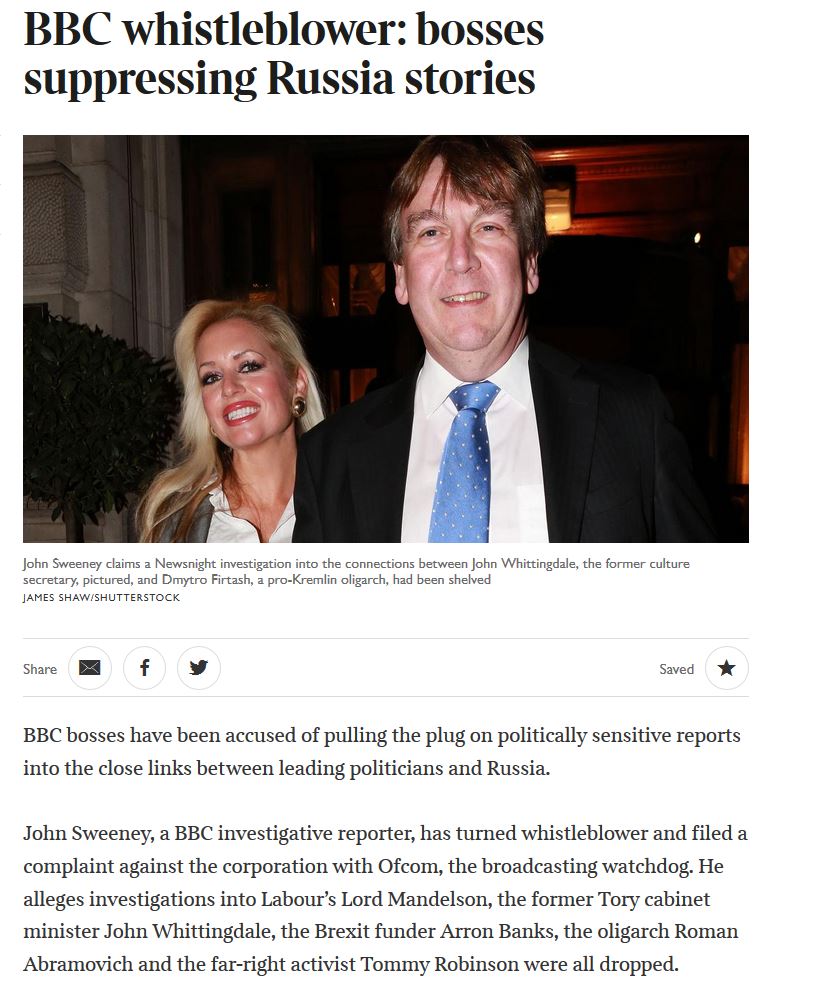 2/John Sweeney is being very brave and has filed a complaint against the BBC with  @Ofcom reference BBC manipulation on the story covering the  #RussianReport  #ReleaseTheRussiaReport