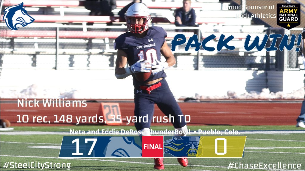 CSU Pueblo Football (@csupfootball) on Twitter photo PACK WIN!! The No. 9 ThunderWolves ADVANCE in the #NCAAD2 Playoffs with a 17-0 VICTORY against Augustana!! ON TO MANKATO! #d2fb #RMACfb #ChaseExcellence #thePACKway #SteelCityStrong PACK WIN!! The No. 9 ThunderWolves ADVANCE in the #NCAAD2 Playoffs with a 17-0 VICTORY against Augustana!! ON TO MANKATO! #d2fb #RMACfb #ChaseExcellence #thePACKway #SteelCityStrong