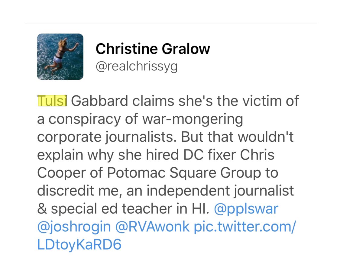 LOrion's tweet photo. @MSNBC YES #TulsiGabbard is backed by #Putin Her family is #NZMob per @FBI. And just like filthy mouthed #PhillyMob @KellyannePolls (you heard her #thug Journo over phone) (LINK TO TheVoice article on GFather
https://t.co/2ODyCVzXPT) #Tulsi2020 #thug smeared #Honolulu JOURNO in 2017 https://t.co/r5Wk0seTED
