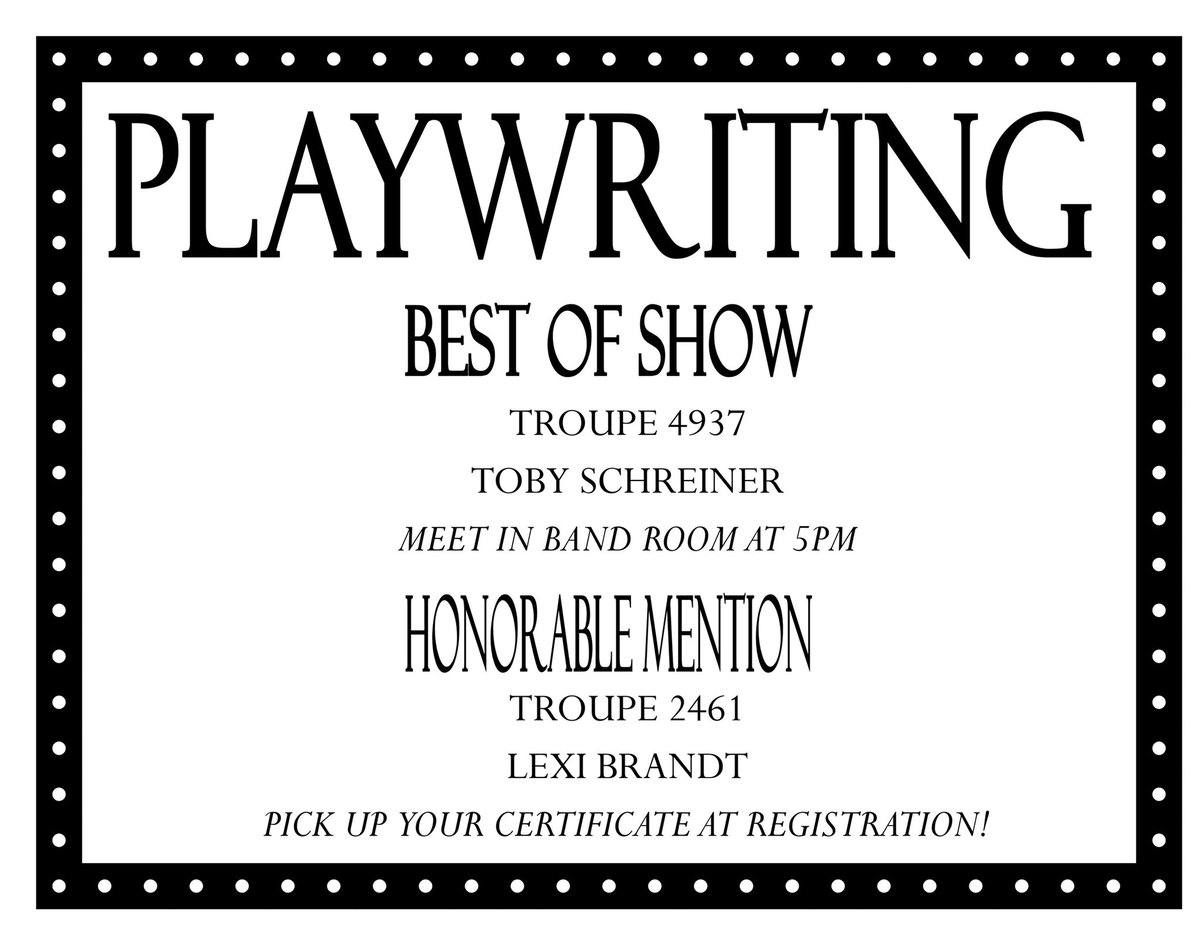 BEST OF SHOW PLAYWRITING!! CONGRATULATIONS!!