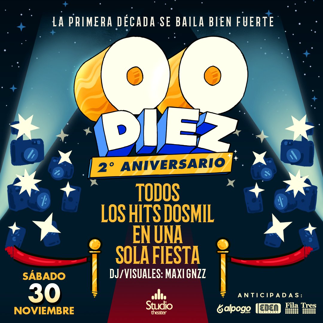 #CórdobaCapital | #Fiesta #00Diez #0010 #2doAniversario #HitsDosMil #DjMaxiGnzz
📅 30/11
📍 <a href="/StudioTheater/">Studio Theater</a> 
🎟️ ow.ly/8euC50xho7p