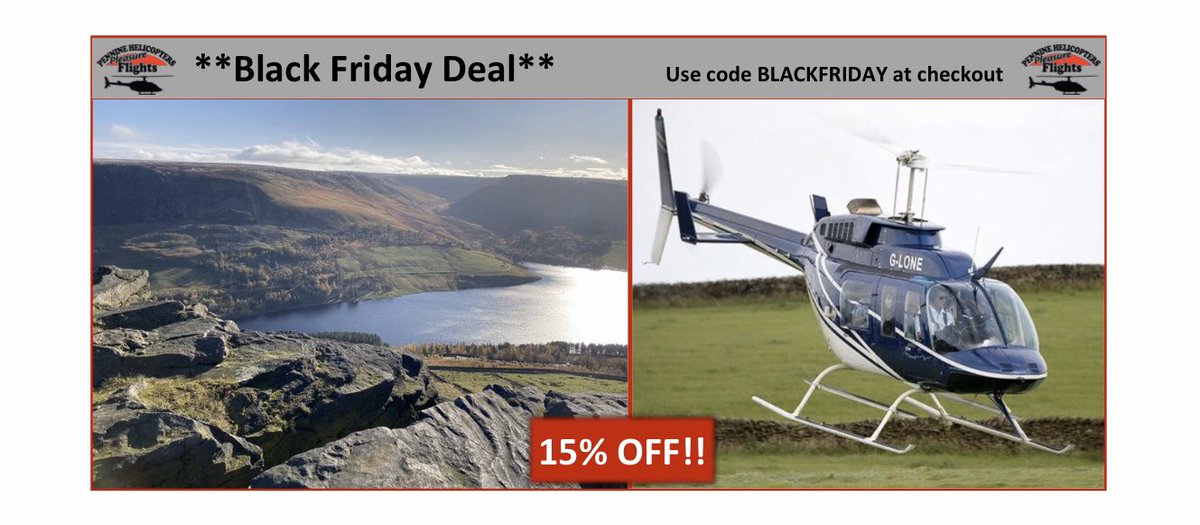 ***Competition &amp; Black Friday*** 

Save 15% on all purchases!

AND 

WIN a single seat on a 15 min / 25 mile voucher, on one of our themed helicopter flights - which can be taken nation wide! 

~ like this tweet and tag a friend
~ retweet this post

Winner revealed on 3rd Dec 😝