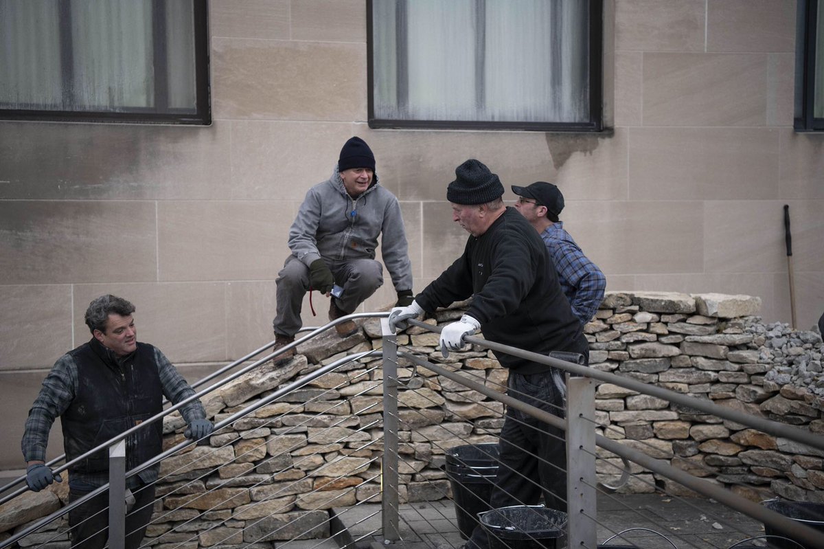 nelson_atkins's tweet photo. The final stage of “Walking Wall” started very early this morning 🌝 Come out and watch Andy Goldsworthy and his crew of wallers  this week and through December 4 when the installation will enter the Bloch Building. #AndyGoldsworthyKC https://t.co/ArK63kM9Zm