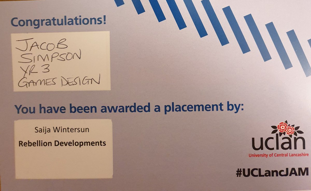 Its my absolute pleasure to announce me and <a href="/SHGameDesign/">Scott Hamilton</a> will be getting a 1 day placement at <a href="/Rebellion/">Rebellion</a>!
We cannot word how excited we are to get a real view into the industry &amp; a HUGE thank you to, Saija Wintersun for giving us this opportunity!!
#Rebellion #gamedev