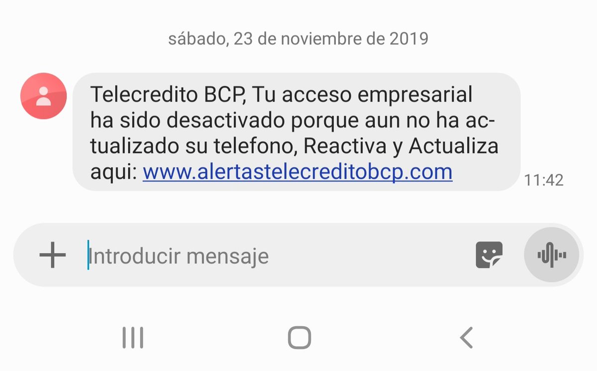 Binda_Sys's tweet photo. @BCPComunica @Jimmychinchay Si esto es phishing esta llegando a todos los celulares, NO ENTREN https://t.co/H1lJstIM8r