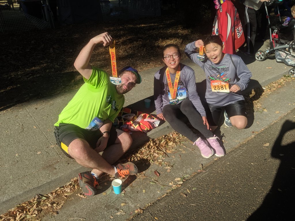 Davis Turkey trot, don't know if I am squinting because of the sun or sweat in my eyes! #HalfMarathon #2019Goals