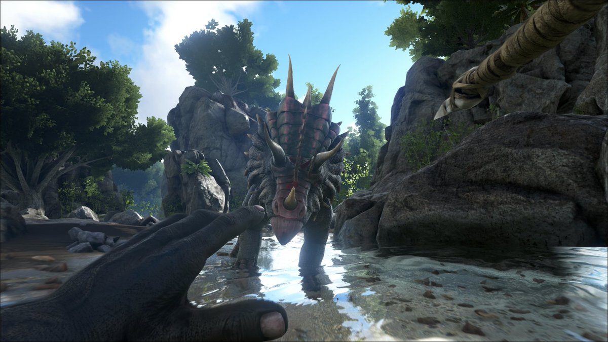 ARK is a survival game where you gather resources, build shelters, eat, drink, hunt and explore. You can fight, tame, ride and breed all kinds of different dinosaurs. You can play with the masses, a few close friends, or totally alone.And it is incredibly beautiful.