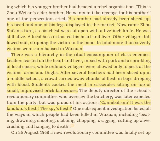 "There was a hierarchy in the ritual consumption of class enemies. Leaders feasted on the heart and liver...After several teachers had been sliced up in a middle school, a crowd carried away chunks of flesh in bags dripping with blood. Students cooked the meat in casseroles"