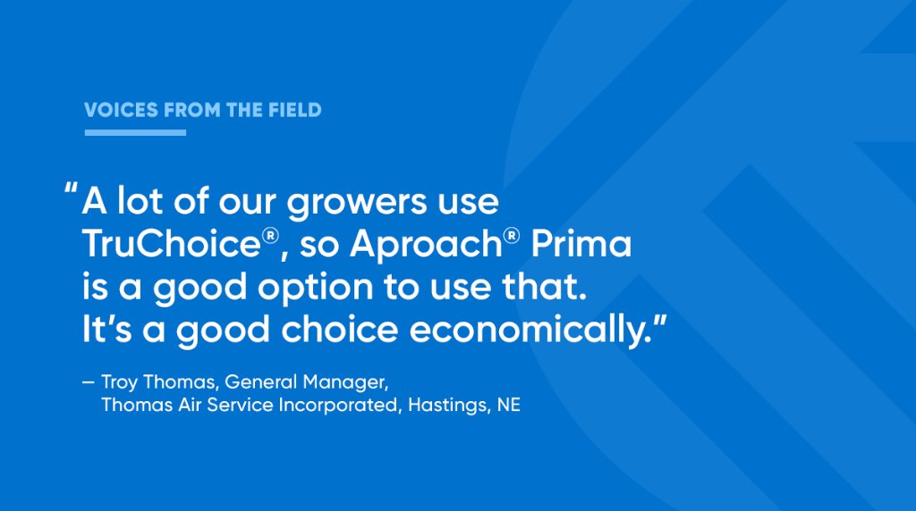 CortevaUS's tweet photo. Nebraska retailer Troy Thomas says #AproachPrima fungicide is a good choice for farmers using TruChoice®. https://t.co/8YAtoO5VQs https://t.co/6O9jyot9oo