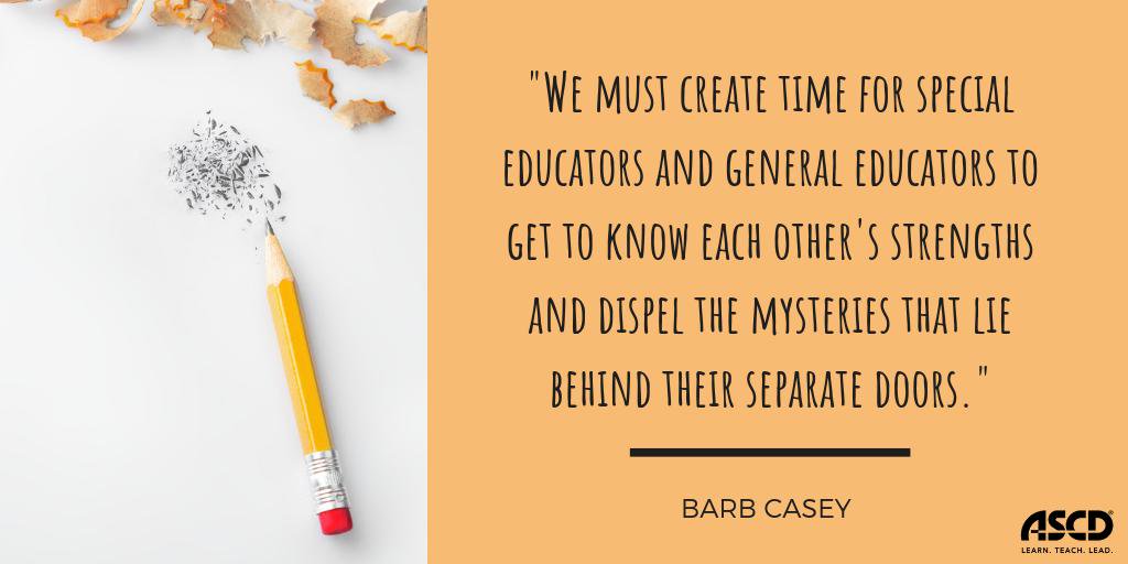 ASCD's tweet image. As more districts seek to include special education students in core instruction, a solid system of collaboration between #SpecEd &amp;amp; general ed teachers is paramount to inclusion work's success. bit.ly/2WIkfo3