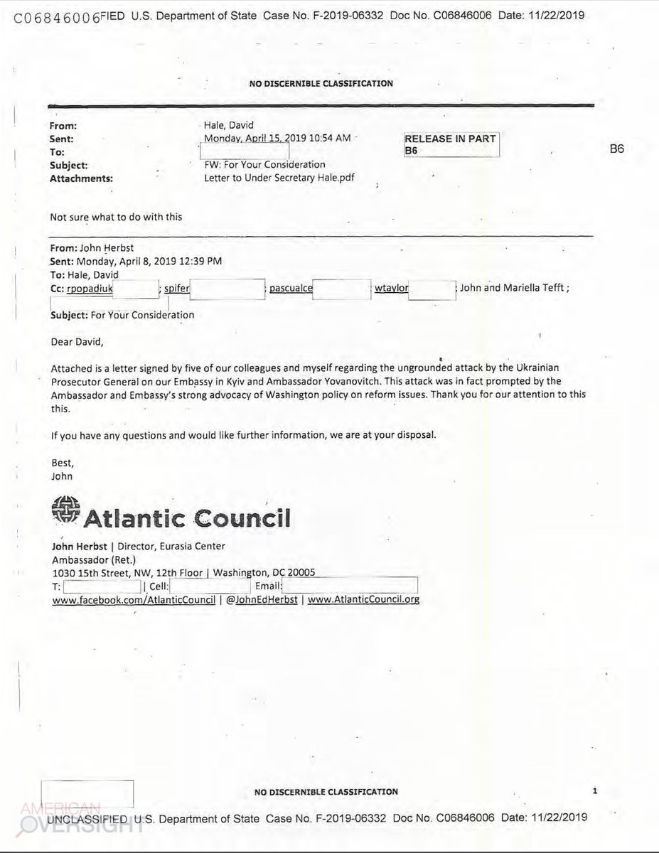 ..more big revelations in this drop; these are the ones that I noticed.This letter is p. 10, from Dir. of Atlantic Council Eurasian Center, defending YovanovitchDocs here:  https://www.documentcloud.org/documents/6557889-State-Department-Records-of-Giuliani-and-Ukraine.html[End]