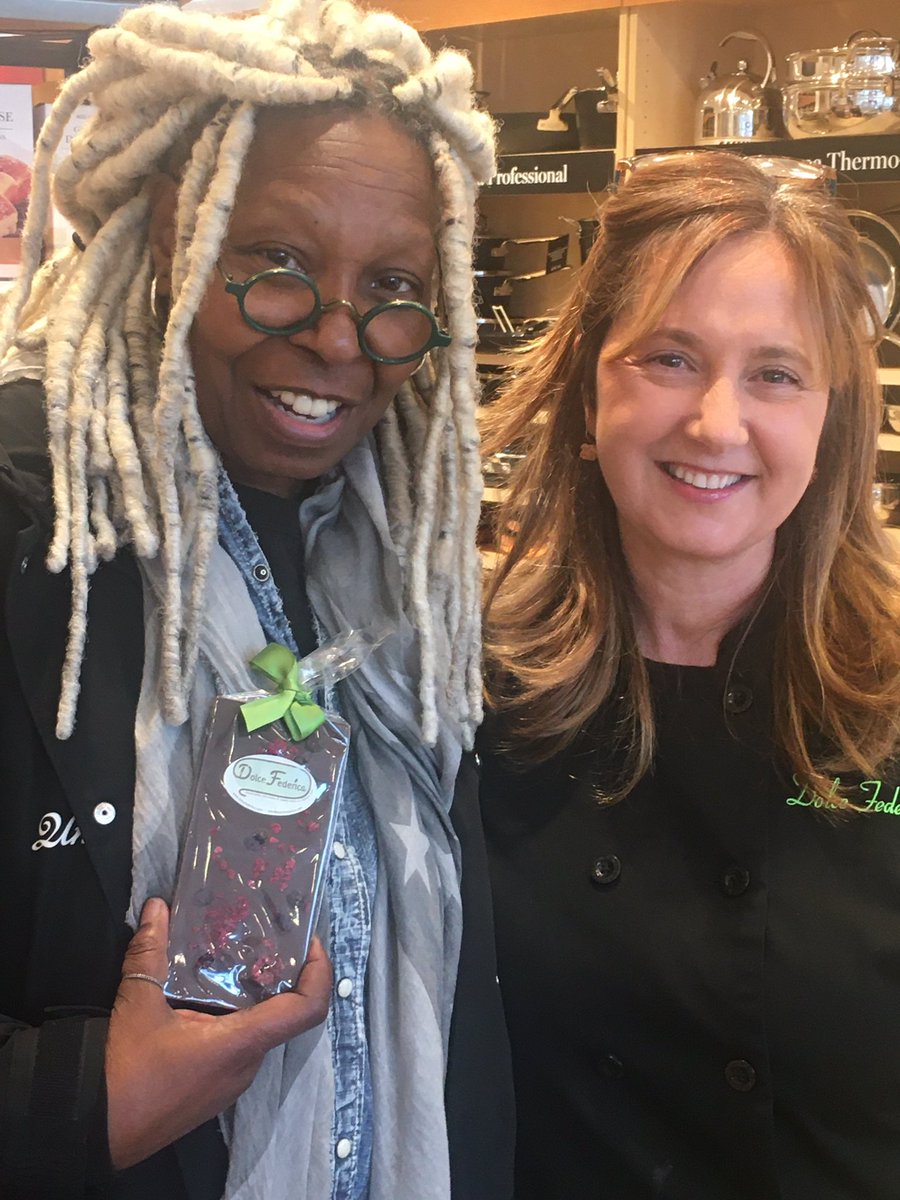 DinSquared's tweet photo. So touching to see the recognition for 
@FedeChocolates
 by role model  @WhoopiGoldberg at Upper #Montclair 
@WilliamsSonoma today. All set w holiday gifts! https://t.co/MQEFSCZ42W