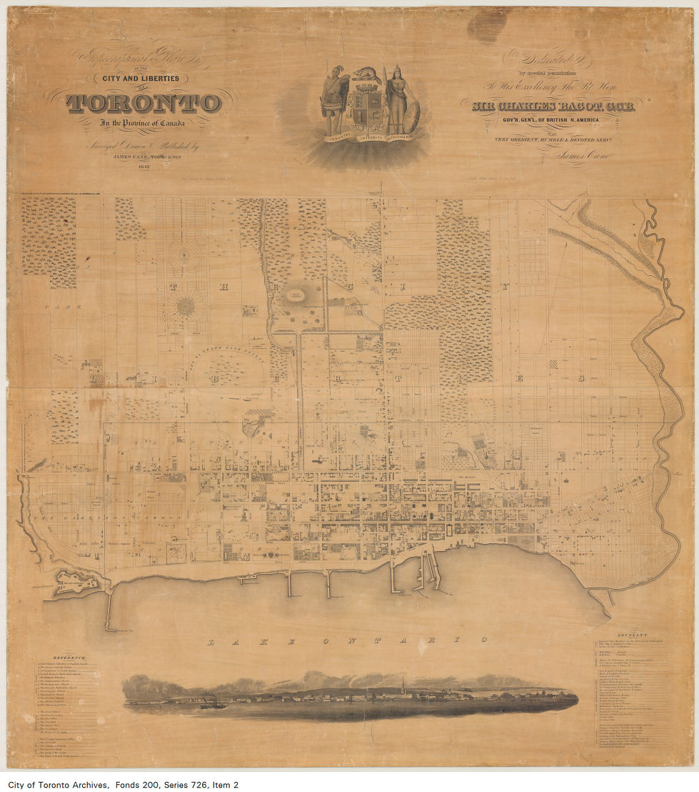TorontoArchives's tweet photo. Curious about what Toronto was like over 150 years ago? Check out this topographical plan of the City and Liberties of Toronto from 1842! The plan also lists places of interest and facts about the city #MappingOldTO Map: James Cane, Topographical Engineer https://t.co/ehfbixC9vv https://t.co/LCs9aS5O04