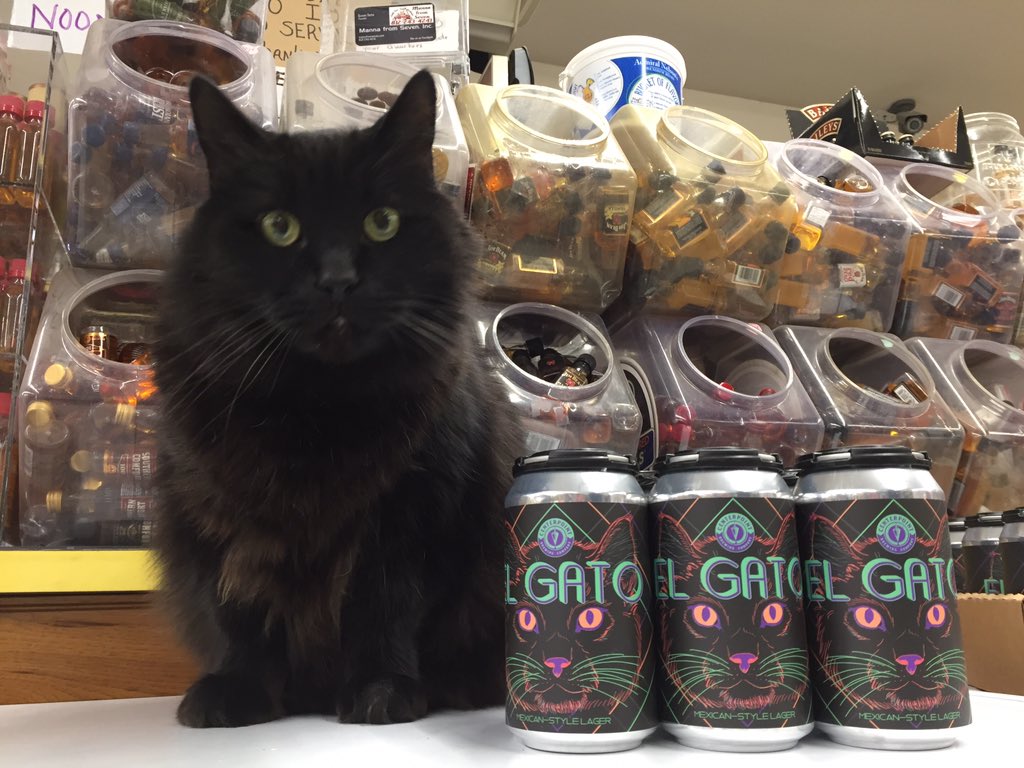 thirstycarl's tweet photo. First delivery of @centerpointbrew to the original #7thand70 location in #TerreHaute.  Their black cat “Tattoo” says to go get some right meow! https://t.co/QS1Jwsbgqy