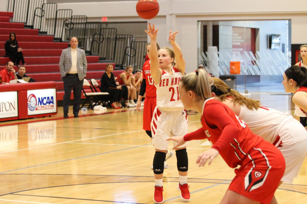 RiponSports's tweet image. .@AlisonLeslie23 sinks go ahead 3-pointer with 1:17 left and @KianaFall makes 4 of 6 free throws late to help @RiponRedHawks women's basketball team defeat Carthage 57-54. Alyassa Burgess (@Burgerrrrrr) led Ripon in scoring with 16 points, while Leslie and Fall added 11 pts each.