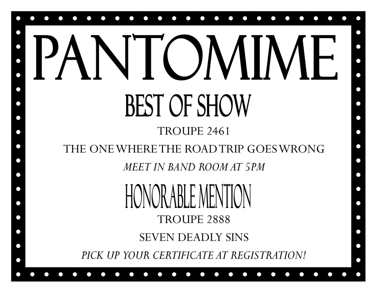 BEST OF SHOW PANTOMIME!!! CONGRATULATIONS!!