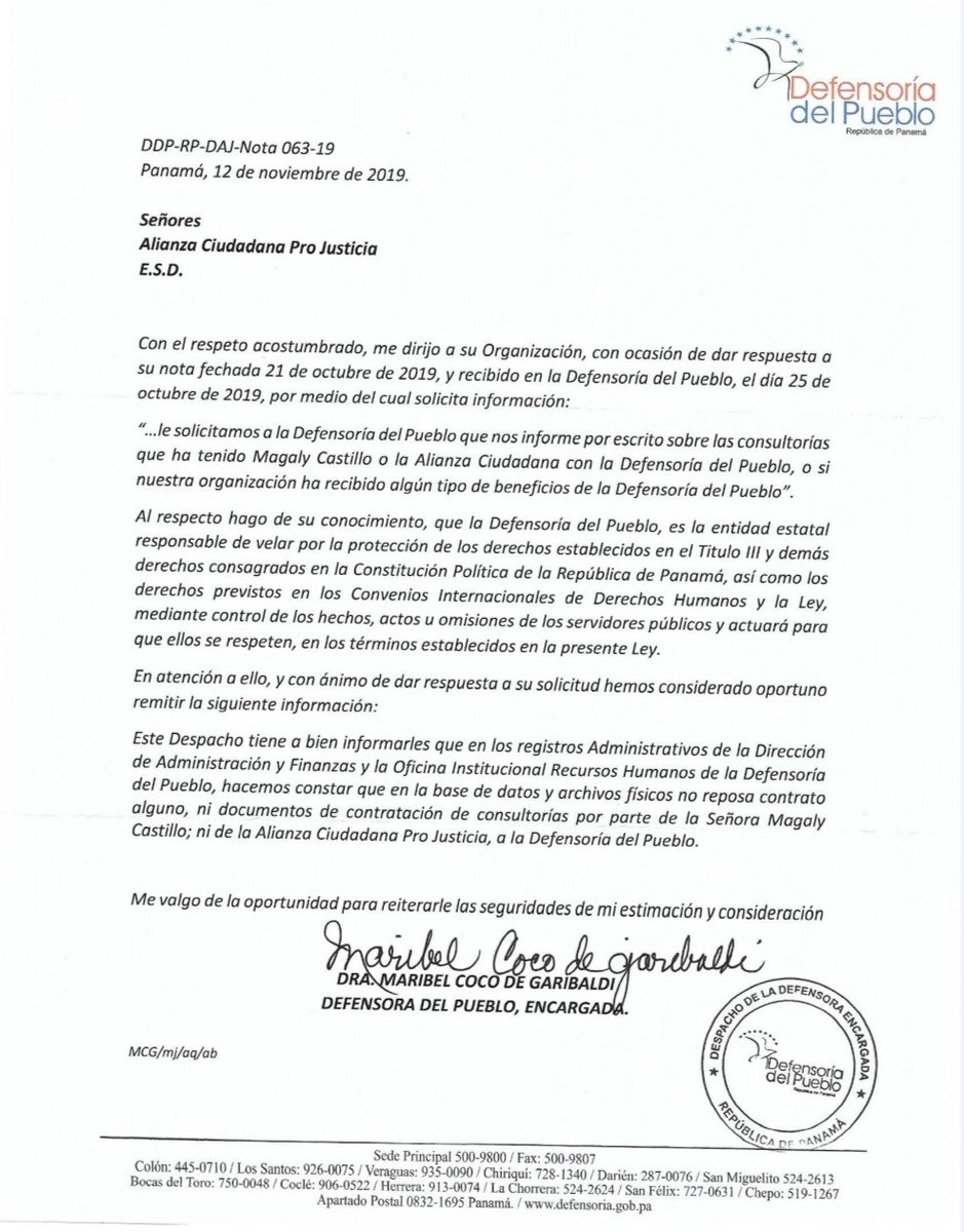 La Diputada Zulay Rodríguez dijo en la Asamblea Nacional que la Alianza Ciudadana tenía consultorias millonarias en la Defensoría del Pueblo. Corrija públicamente señora Diputada. 👇🏽