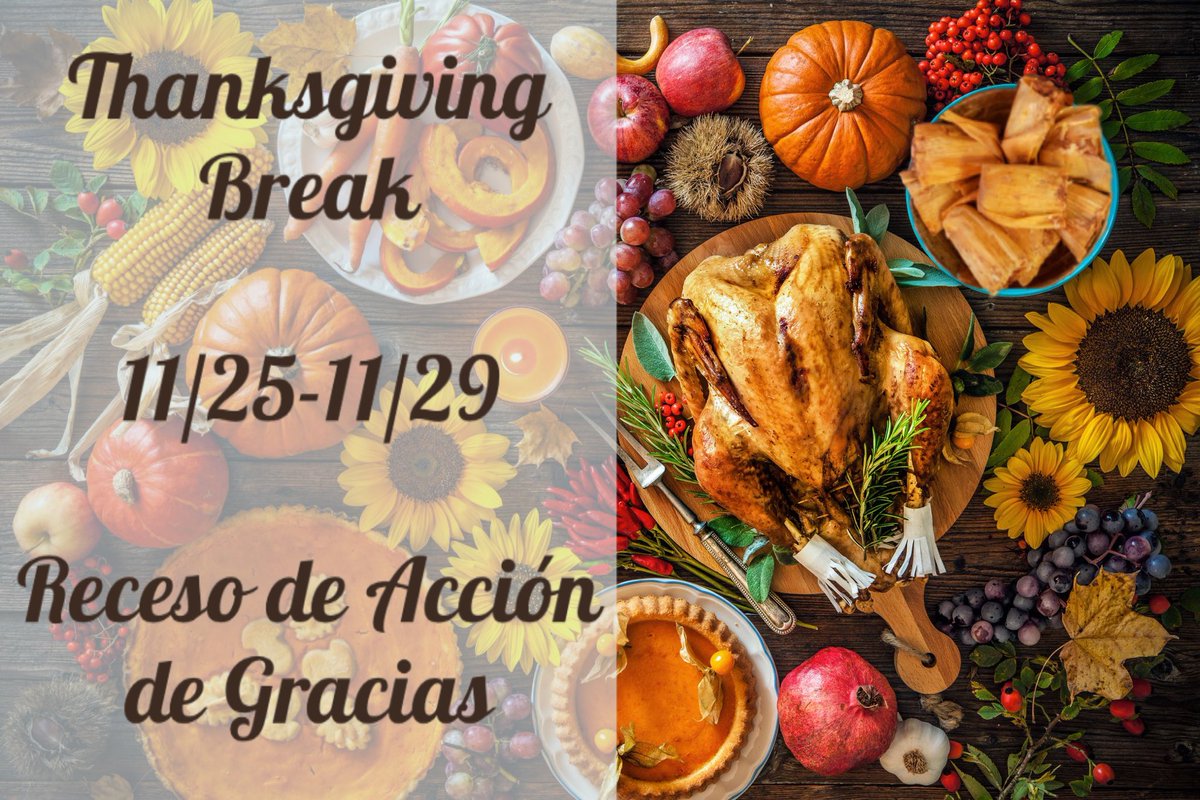 ¡Feliz día de acción de gracias familias de Benteen! Nos vemos en la escuela 2 de diciembre // Happy Thanksgiving Benteen families! See you back at school on December 2nd