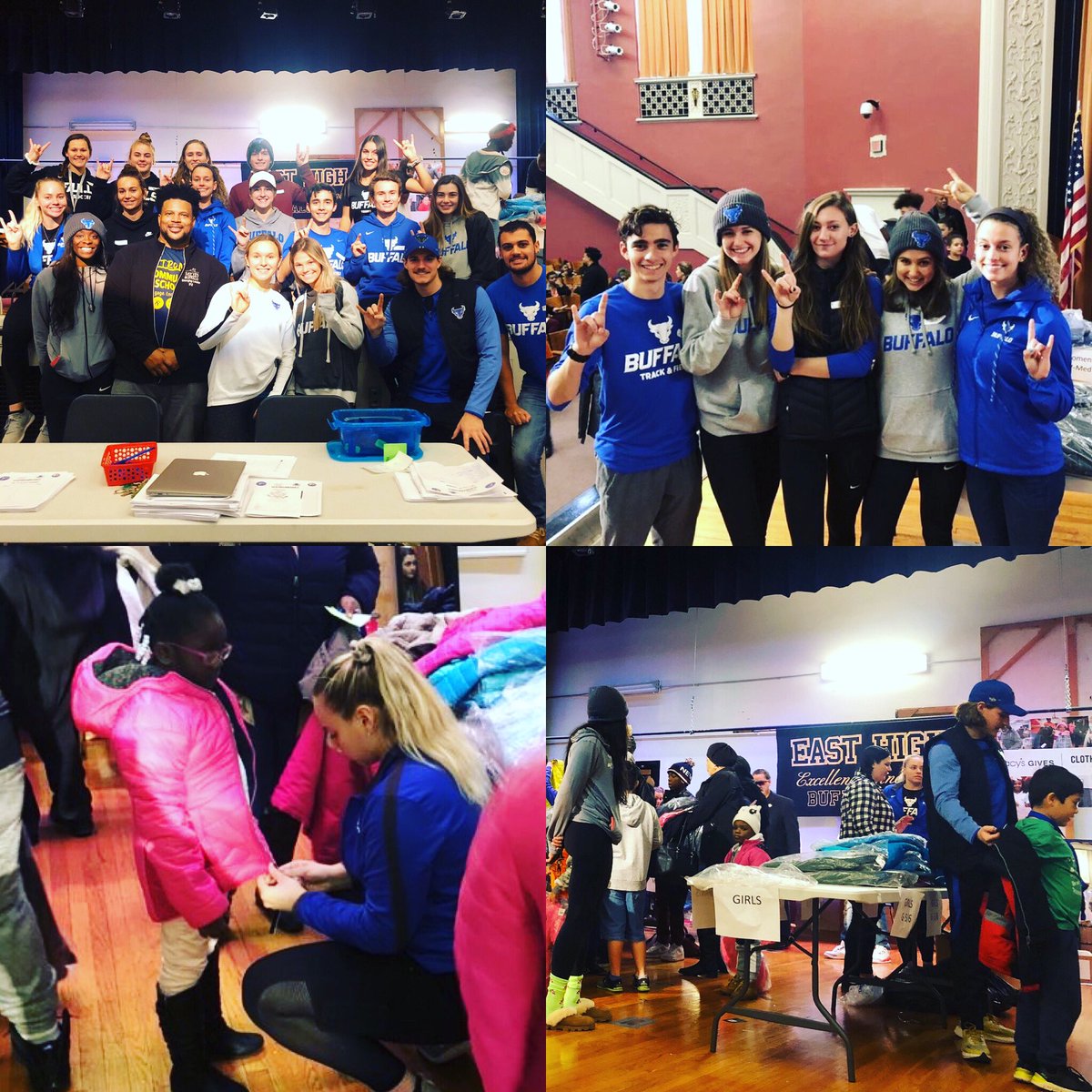 BullsExcellence's tweet photo. Our Student-Athlete Advisory Committee volunteered this morning to help distribute coats to families in need...Could not being more proud of these student-athlete leaders 🤘💙 #UBhornsUP #YouAreEnough @UB_Bullspride @UBAthletics https://t.co/ly4UAQDWtj
