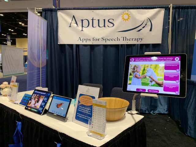 AptusSLT's tweet photo. #ASHA19 has been amazing!! Thanks so much to all the #slpeeps who stopped by booth 881 to try out our #slpapps ๐It was great to meet you all https://t.co/J3QgwJDf0w