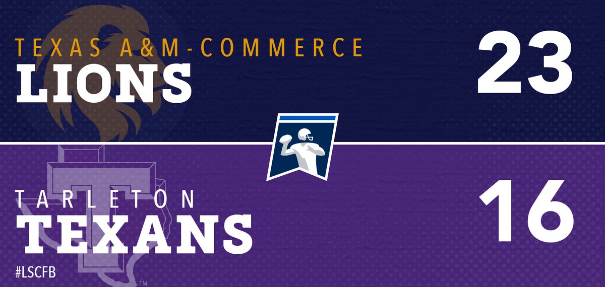 #D2FB Super Region IV Quarterfinal | Final

<a href="/Lion_Athletics/">East Texas A&M Lion Athletics</a> 23
<a href="/TarletonSports/">Tarleton State Athletics</a> 16

#LSCfb

No. 21 Texas A&amp;M-Commerce upsets No. 3 Tarleton to advance to the super region semifinals. The Lions will play Colorado School of Mines in the next round.