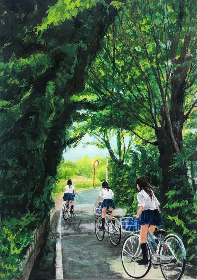 hoom44784245's tweet photo. 「緑のトンネル」自転車JK🚲
#絵 #森宏 #植物 #真夏 #爽やか #緑 #植物 #green #関東 #painting #jk #女子高生 #girls #summer #夏 #木陰 #bycicle  #自転車 #通学路 #cute #女子達 #illustration #女子 #写実 #japan #樹木 #tree #giant #木のトンネル #treetunnel #shadeoftrees https://t.co/0IlJuM6ArO