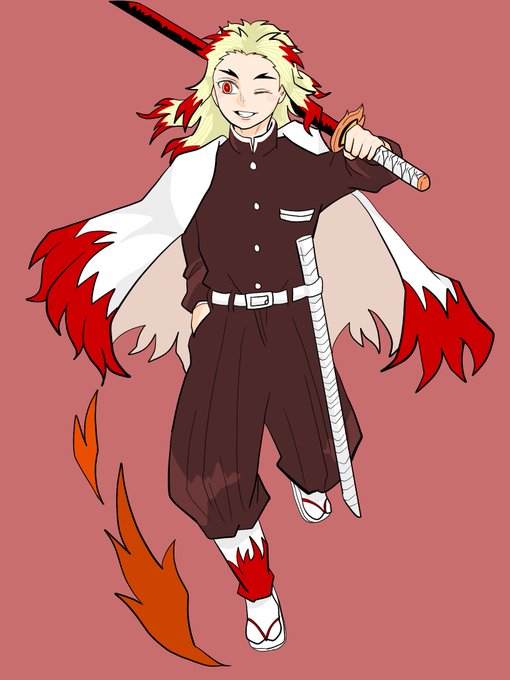 pmnさんがTwitterに投稿した煉獄杏寿郎(鬼滅の刃)のイラスト。