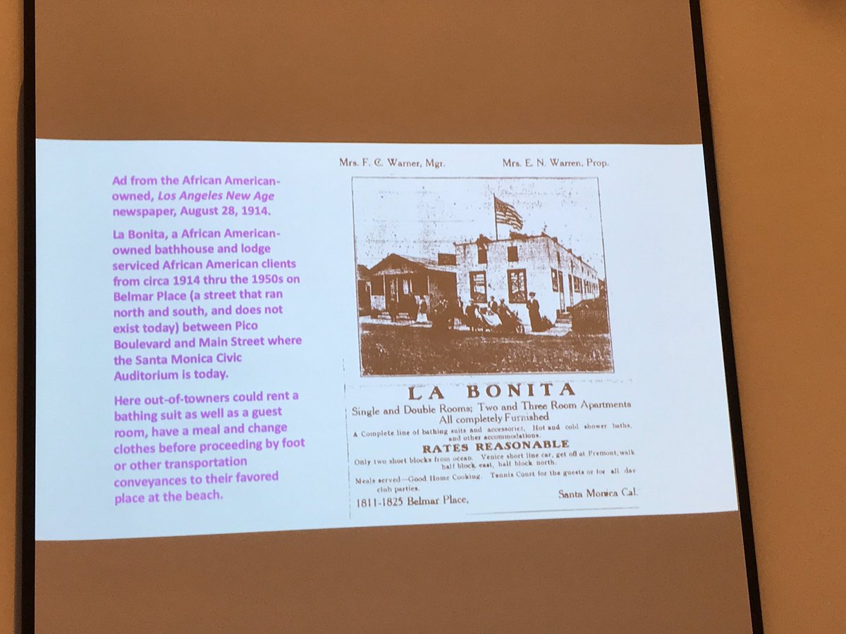 19/Santa Monica had the oldest black community that developed in SoCal beach area—businesses, like hotels and beach clubs, developed to provide services for black beach seekers—built before 1930  @Centerwest  @cuhistorybuffs  @CUBoulder  #CUBoulderCHA