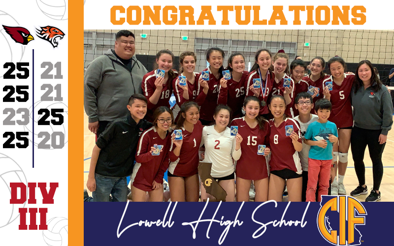 CIFState's tweet photo. Congratulations to Lowell High School in winning the 2019 CIF State Girls Volleyball Division III Championships π
#CIFVBALL2019 https://t.co/35SUBQ9MFh